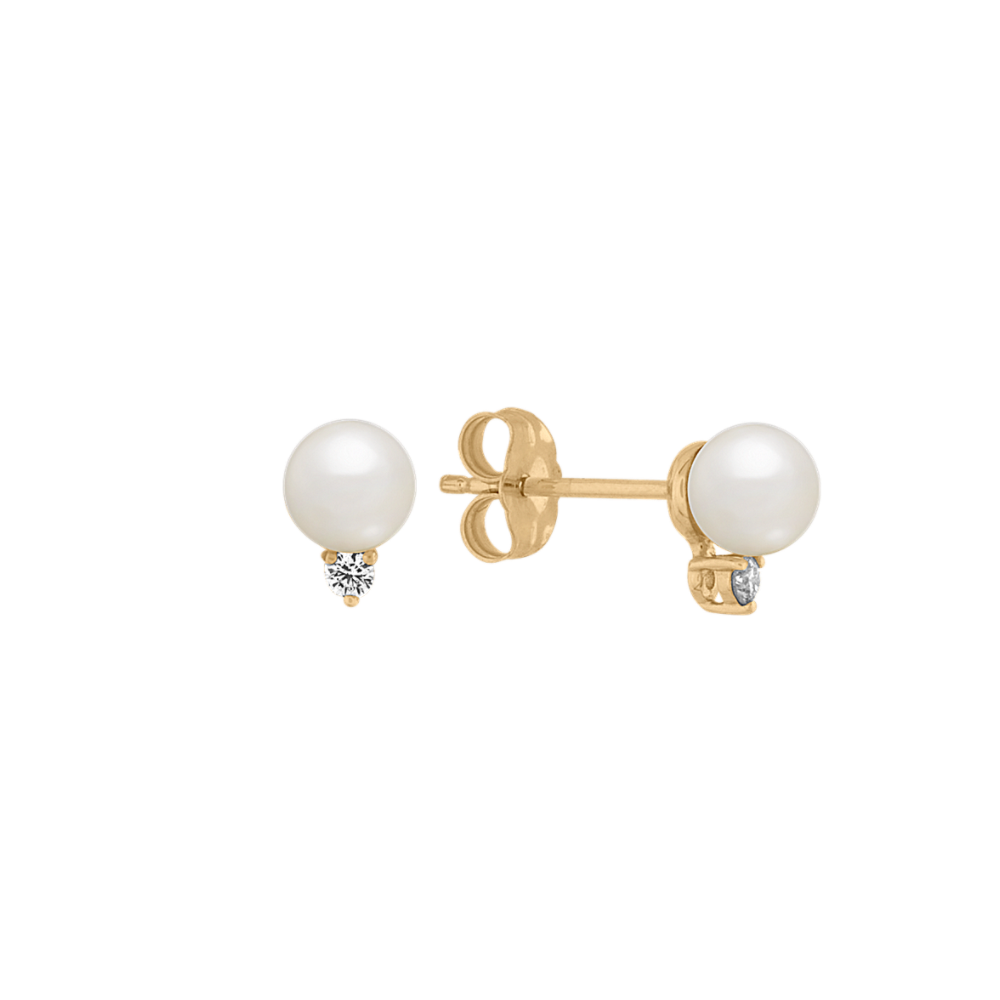 5mm Cultured Akoya Pearl and Natural Diamond Earrings
