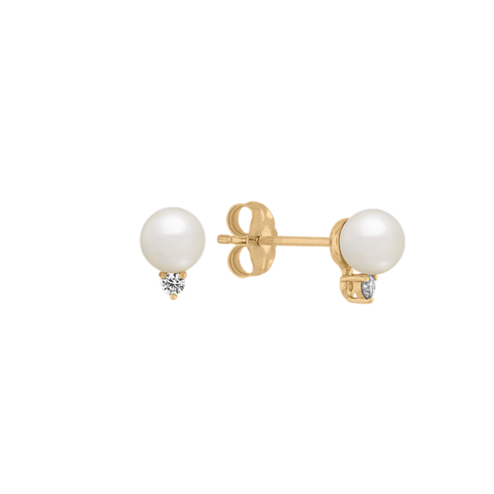 5mm Akoya Cultured Pearl & Diamond Earrings