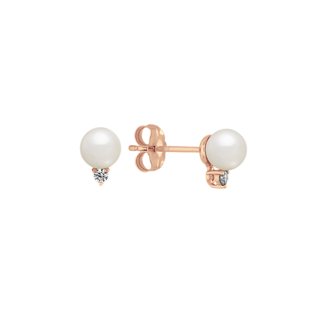 5mm Cultured Akoya Pearl & Diamond Earrings
