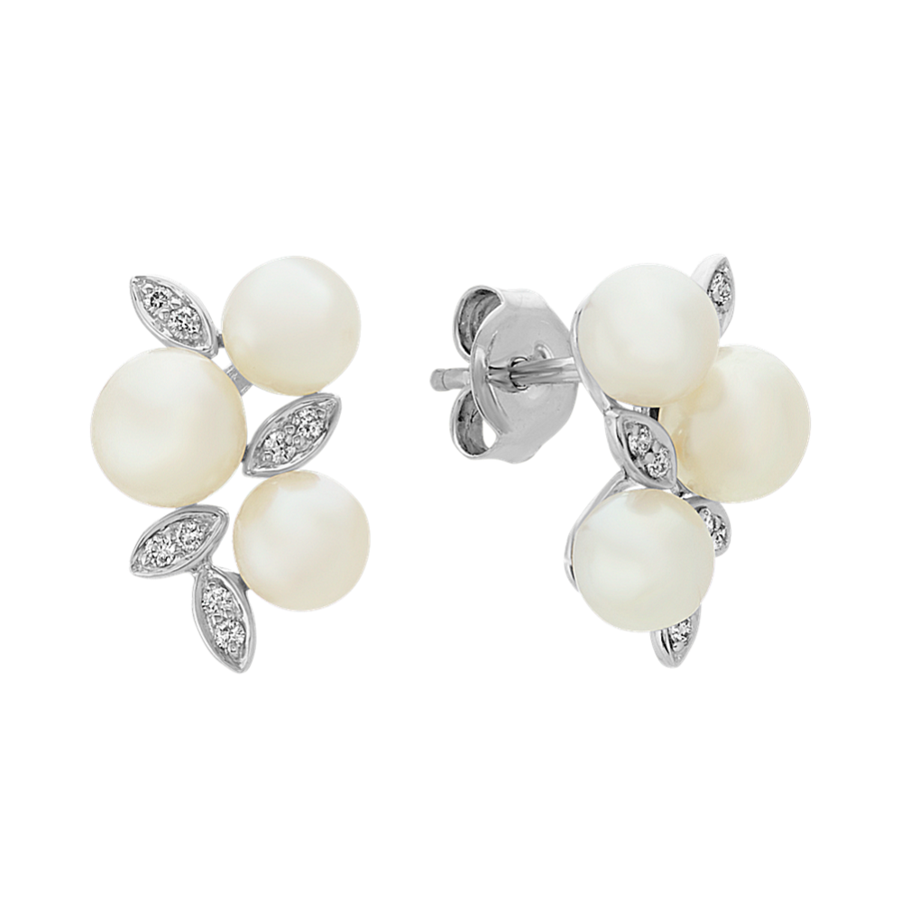 5mm Freshwater Cultured Pearl and Diamond Earrings