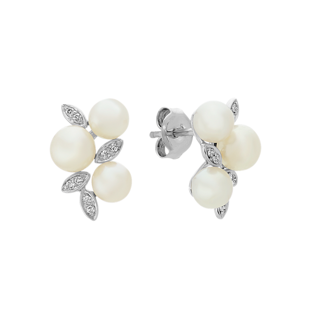 5mm Cultured Freshwater Pearl and Diamond Earrings | Shane Co.