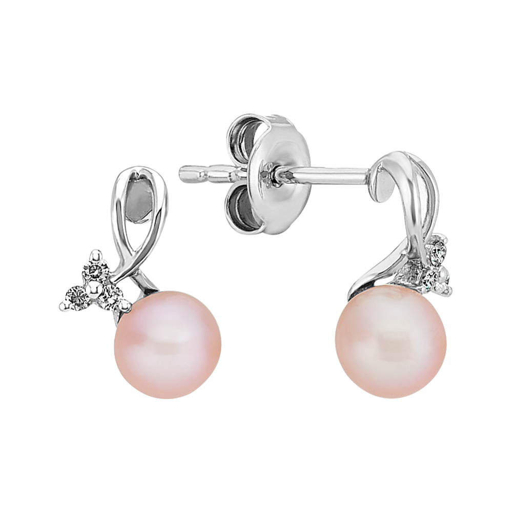 5mm Freshwater Cultured Pearl & Diamond Earrings