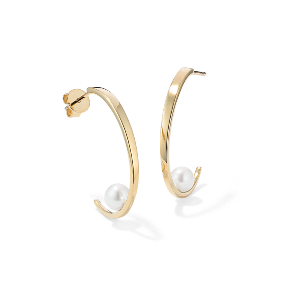 Cultured Freshwater Pearl Crescent Hoops