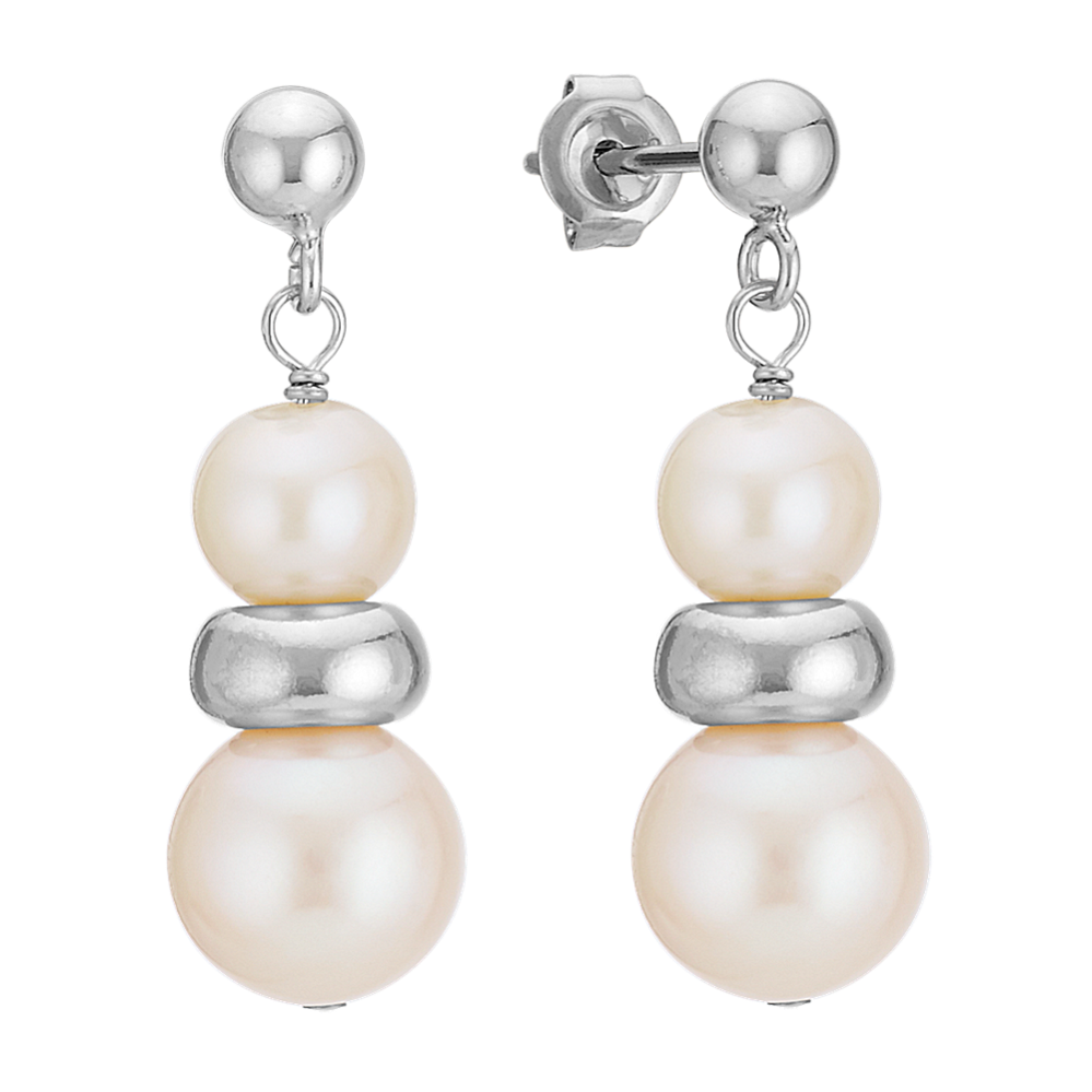 6-8mm Freshwater Cultured Pearl Earrings with Sterling Silver Stations