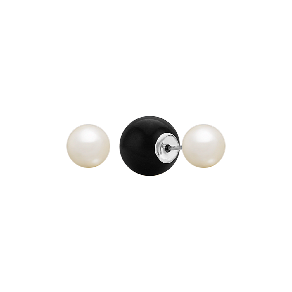 6.5mm Freshwater Cultured Pearl and BlackAgate Earrings