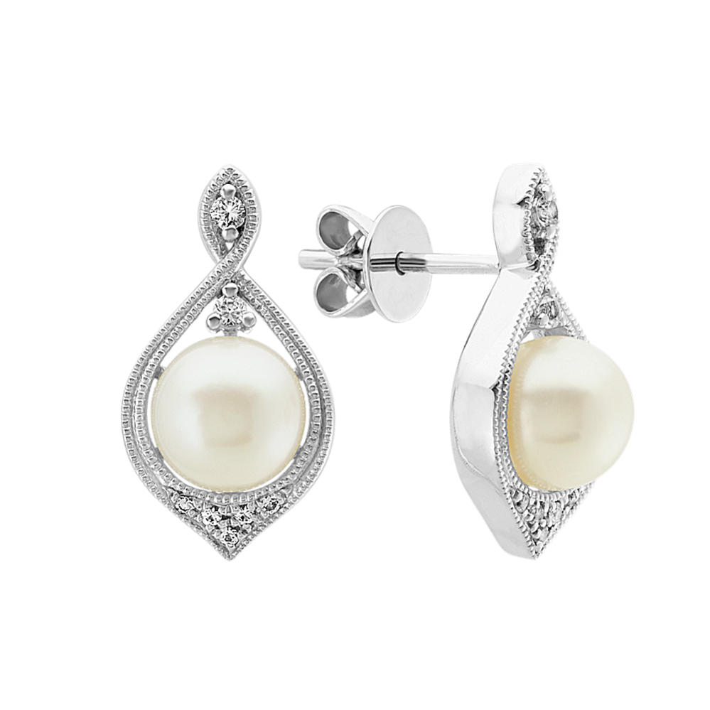 6.5mm Freshwater Cultured Pearl and White Sapphire Earrings