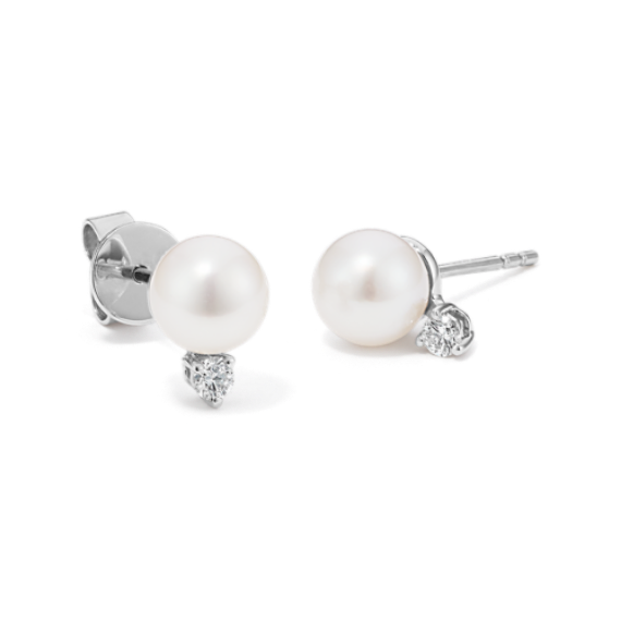 6mm Akoya Cultured Pearl & Diamond Earrings