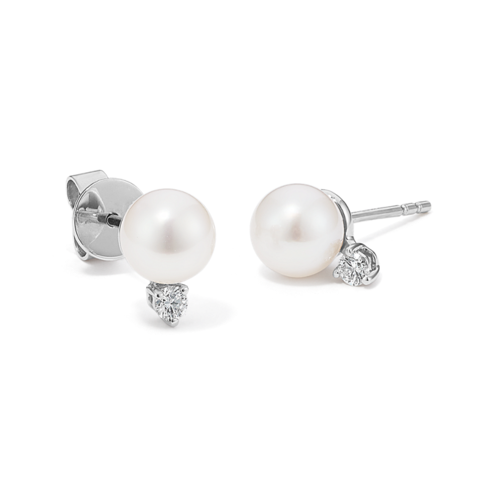 6mm Akoya Cultured Pearl & Diamond Earrings