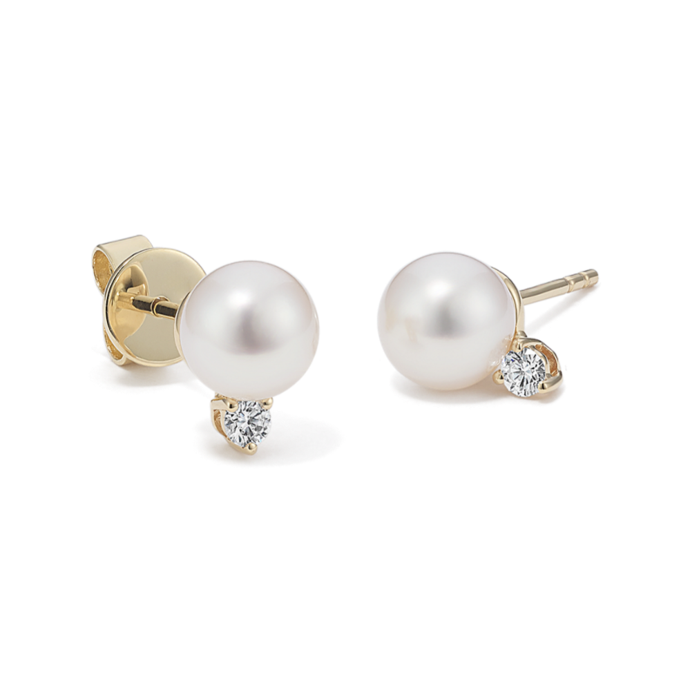 6mm Akoya Cultured Pearl & Diamond Earrings