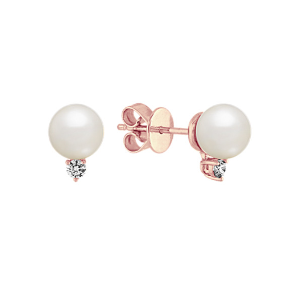 6mm Cultured Akoya Pearl and Dimond Earrings