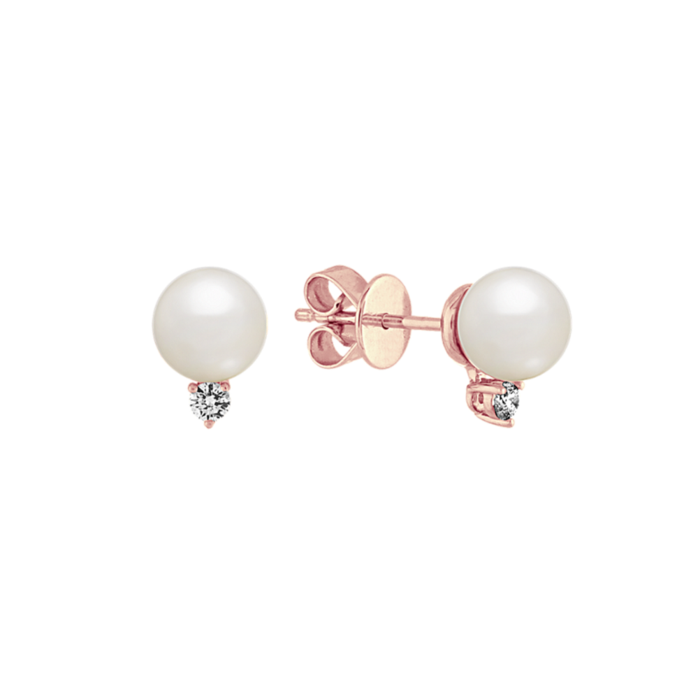 6mm Cultured Akoya Pearl and Diamond Earrings