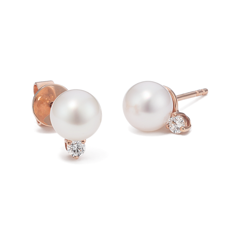 6mm Akoya Cultured Pearl & Diamond Earrings