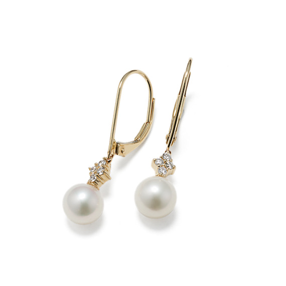 6mm Cultured Freshwater Pearl and Diamond Earrings