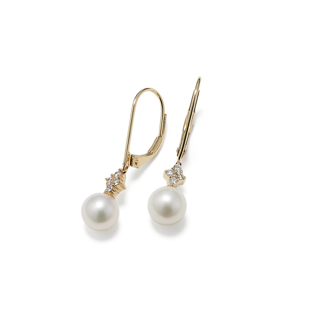 6mm Cultured Freshwater Pearl and Natural Diamond Earrings
