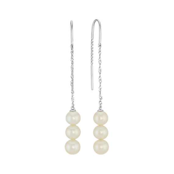 6mm Cultured Freshwater Pearl Threader Earrings Shane Co 6mm Cultured Freshwater Pearl Threader Earrings