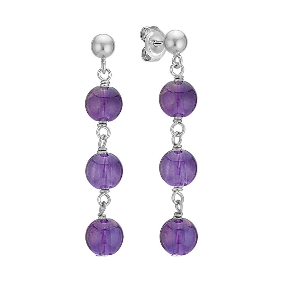 6mm Purple Amethyst Bead Dangle Earrings