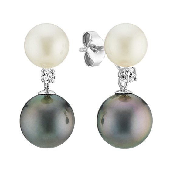 7 5 10mm Freshwater And Tahitian Pearl Earrings Shane Co 7 5 10mm Freshwater And Tahitian Pearl Earrings