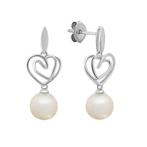 7 5 8mm Cultured Freshwater Pearl Heart Earrings Shane Co 7 5 8mm Cultured Freshwater Pearl Heart Earrings