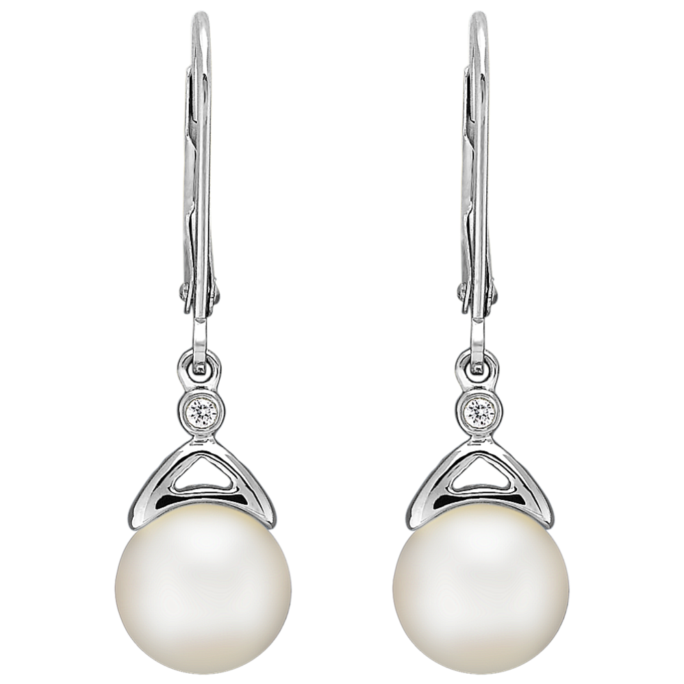 7.5mm Akoya Cultured Pearl and Diamond Earrings