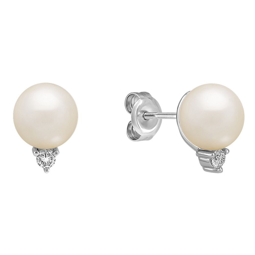 7.5mm Akoya Cultured Pearl and Round Diamond Earrings