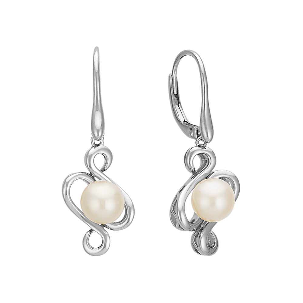 7.5mm Freshwater Cultured Pearl Swirl Earrings in Sterling Silver