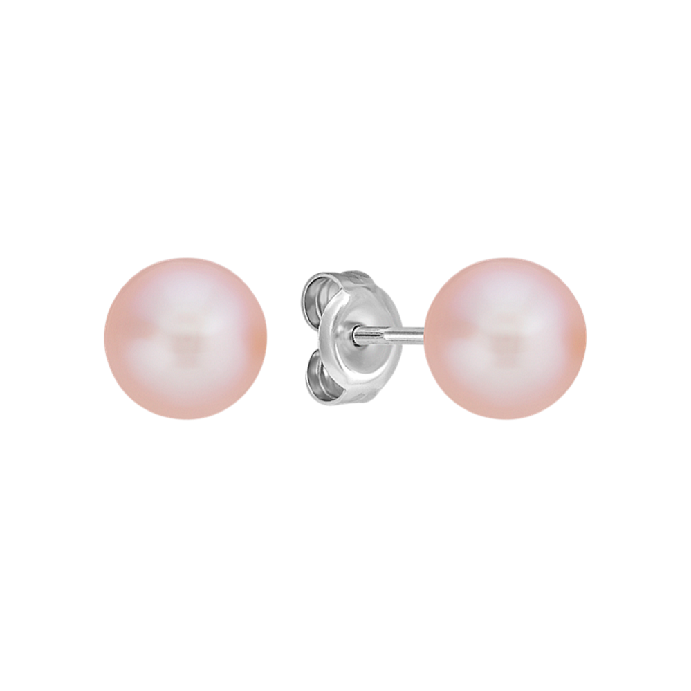 7.5mm Pink Freshwater Cultured Pearl Solitaire Earrings in Sterling Silver
