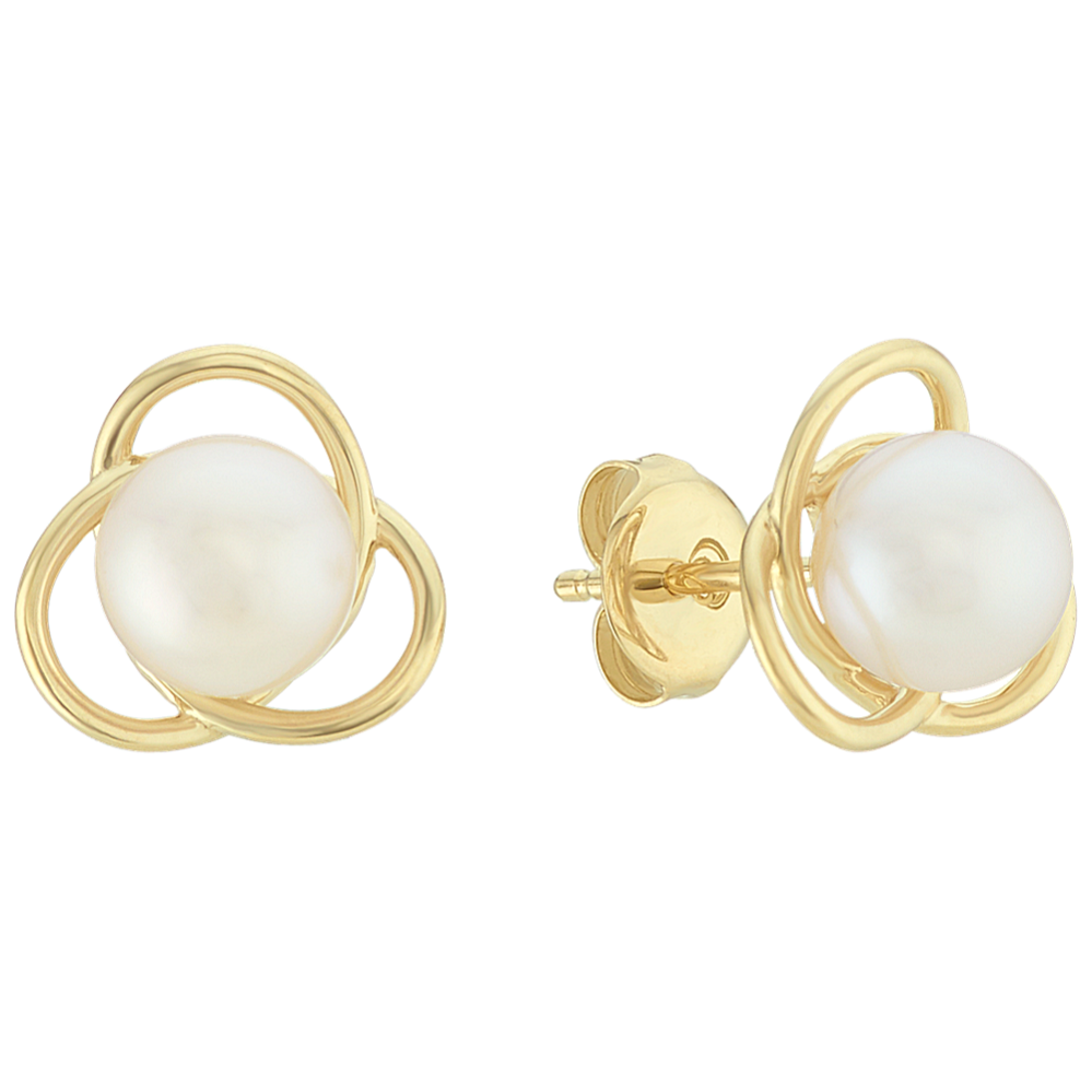 7mm Akoya Cultured Pearl Earrings in 14k Yellow Gold