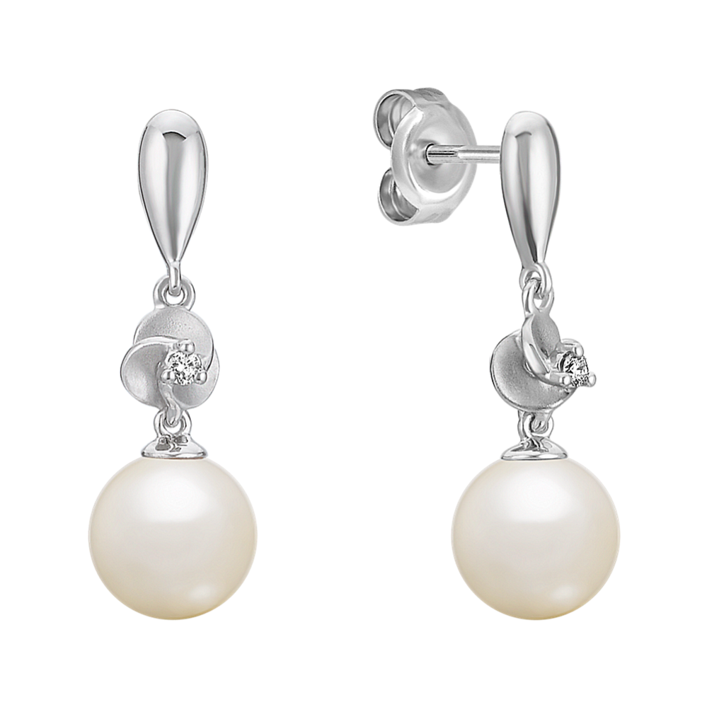 7mm Akoya Cultured Pearl and Diamond Earrings