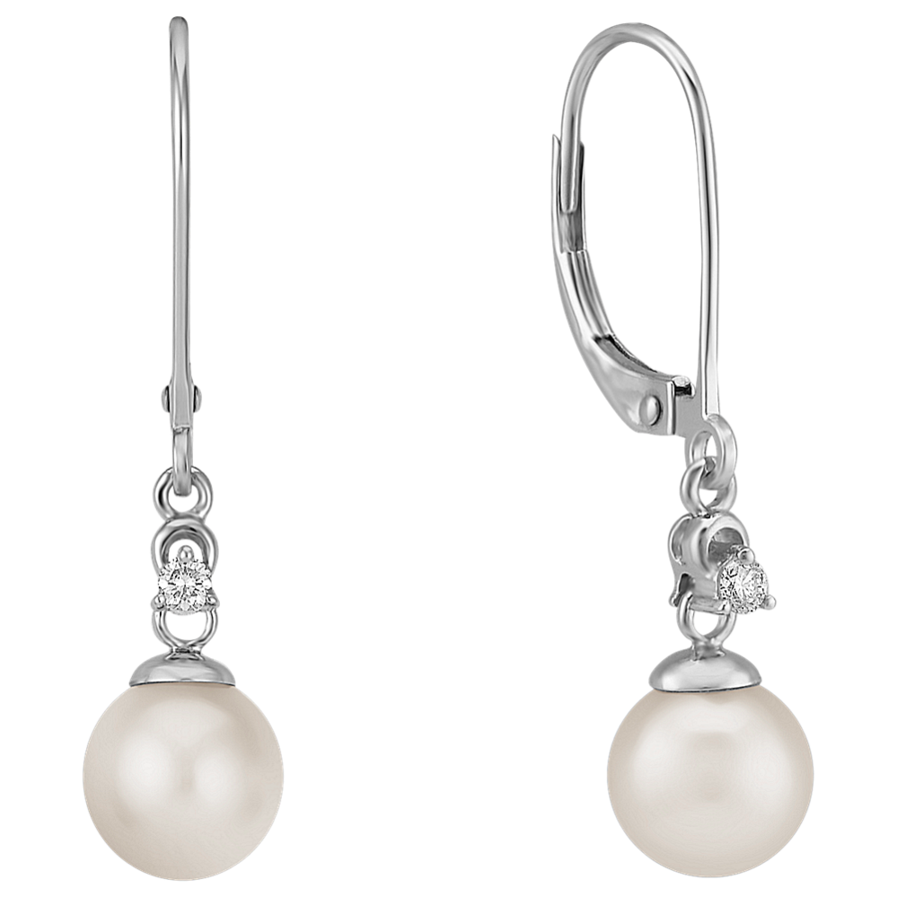 7mm Akoya Cultured Pearl and Round Diamond Earrings