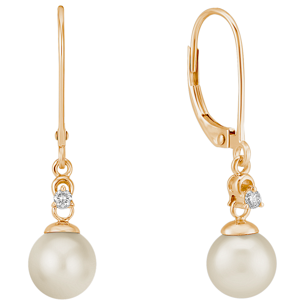 7mm Akoya Cultured Pearl and Round Diamond Earrings