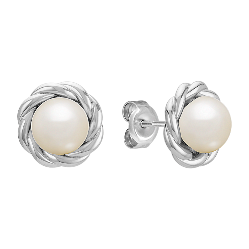 7mm Freshwater Cultured Pearl and Sterling Silver Twist Earrings