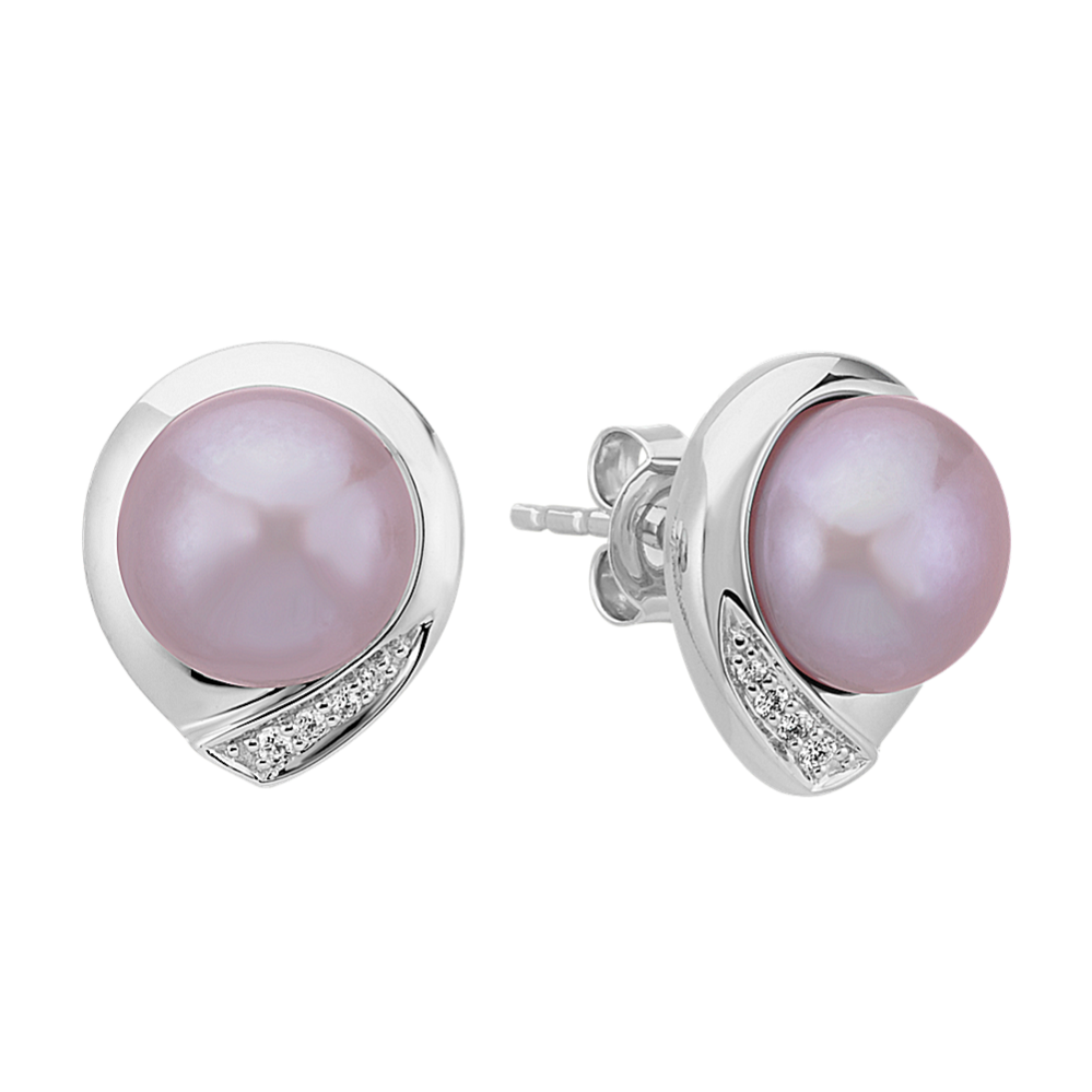 8.5mm Lavender Freshwater Cultured Pearl and Diamond Earrings