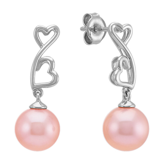 8 5mm Pink Cultured Freshwater Pearl Heart Earrings Shane Co 8 5mm Pink Cultured Freshwater Pearl Heart Earrings