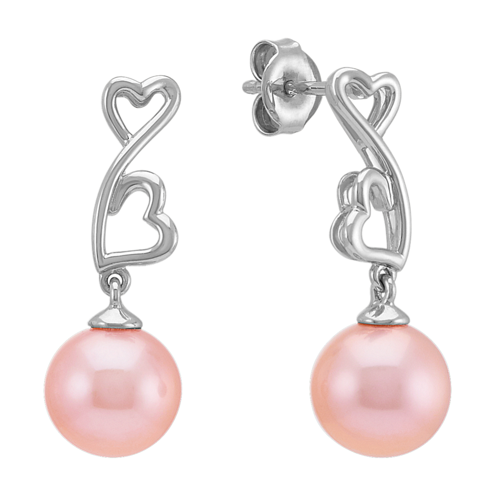 8.5mm Pink Freshwater Cultured Pearl Heart Earrings