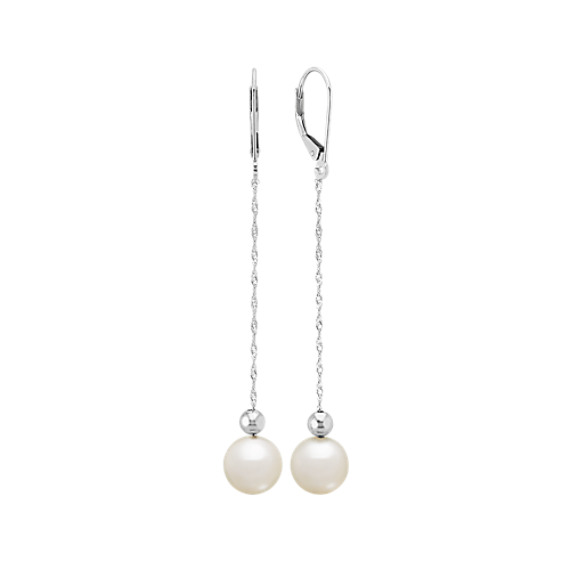 8mm Cultured Freshwater Pearl Dangle Earrings Shane Co 8mm Cultured Freshwater Pearl Dangle Earrings