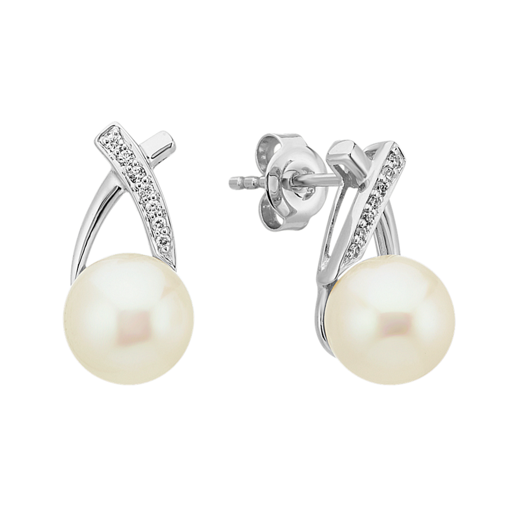 8mm Freshwater Cultured Pearl and Diamond Earrings