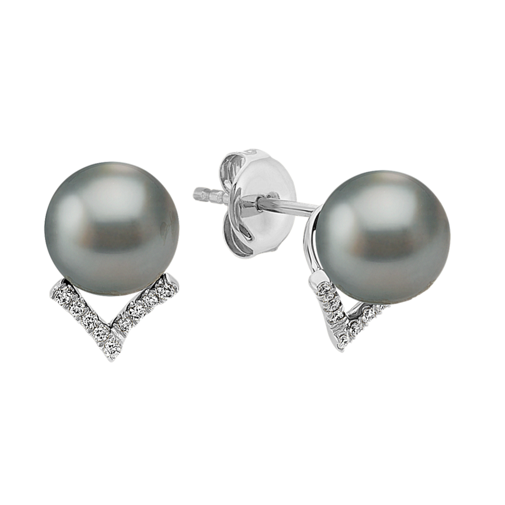 8mm Tahitian Cultured Pearl and Diamond Earrings