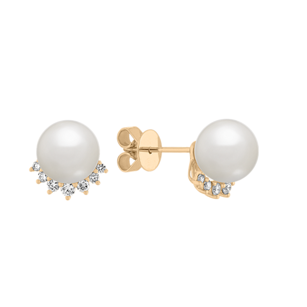 8mm Freshwater Pearl and Diamond Earrings