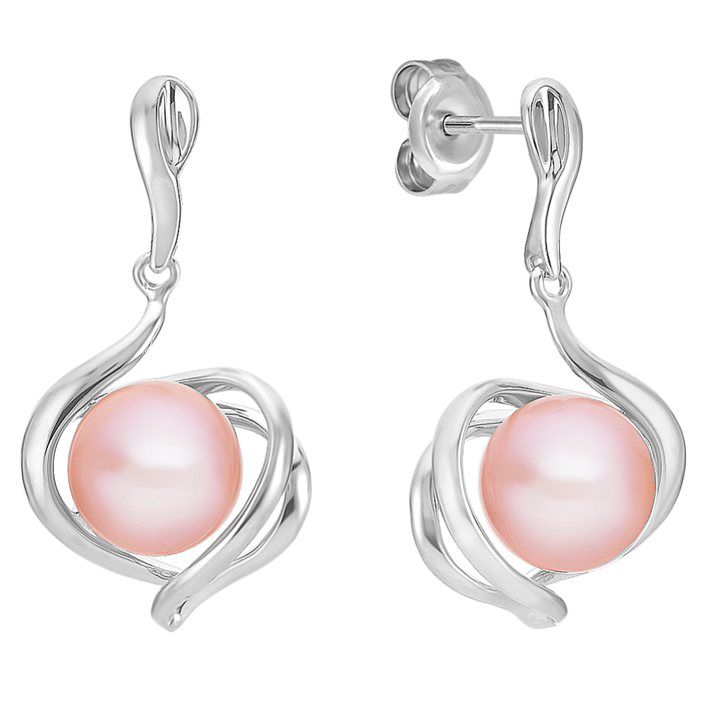 8mm Pink Freshwater Cultured Pearl and Sterling Silver Earrings