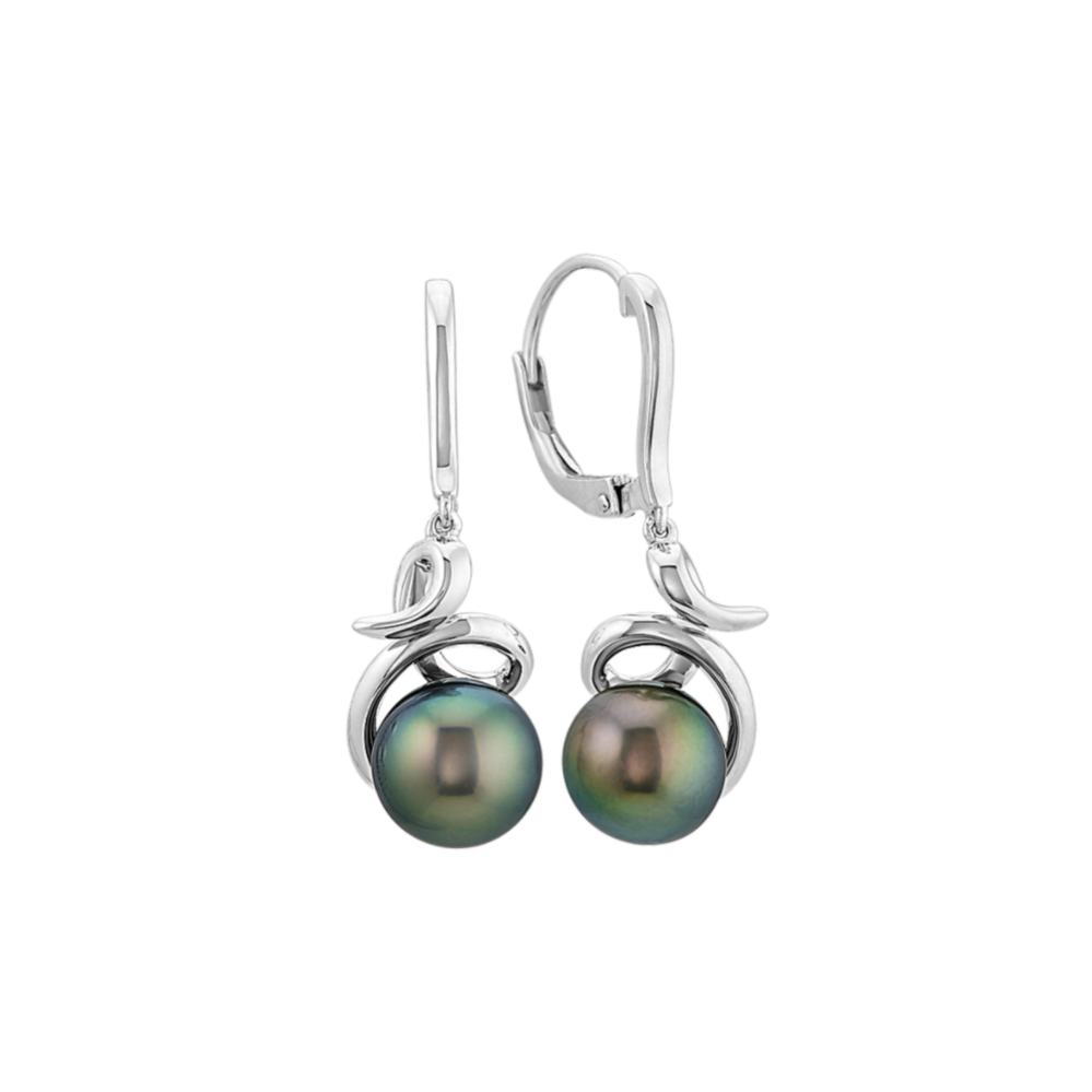 8mm Tahitian Cultured Pearl Dangle Earrings in Sterling Silver