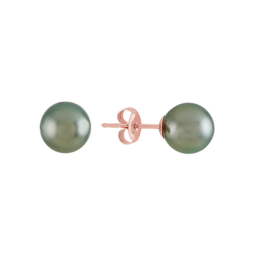 8mm Tahitian Cultured Pearl Solitaire Earrings in 14k Rose Gold