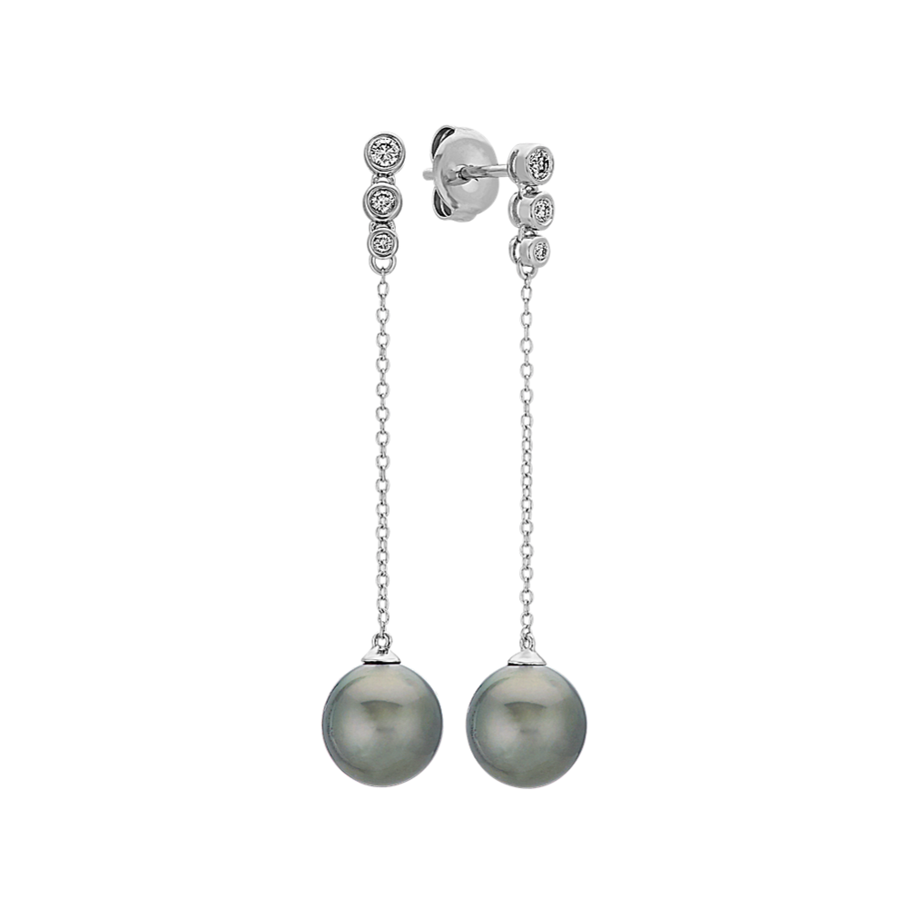8mm Tahitian Cultured Pearl and Diamond Dangle Earrings