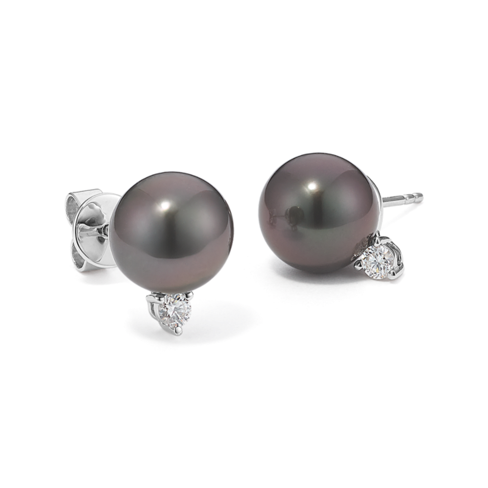 8mm Tahitian Cultured Pearl & Diamond Earrings