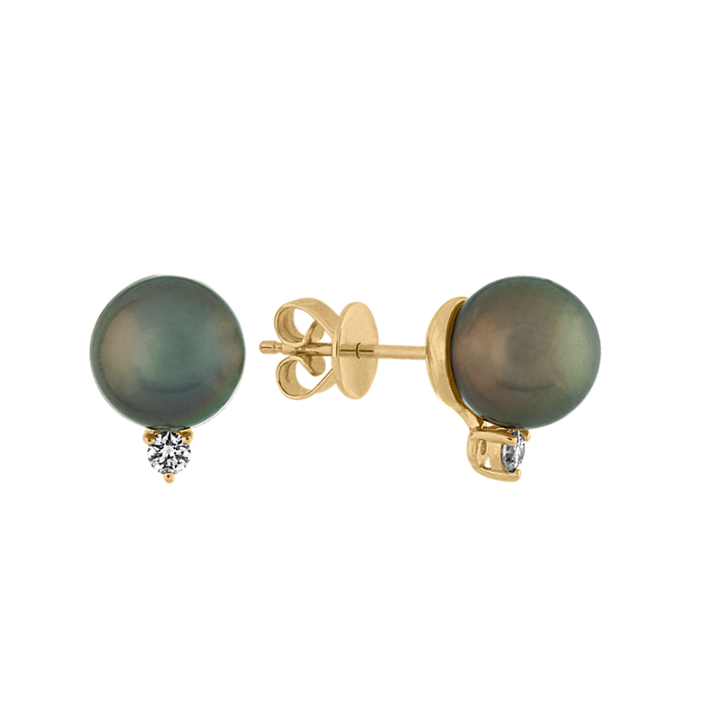 8mm Tahitian Cultured Pearl and Natural Diamond Earrings