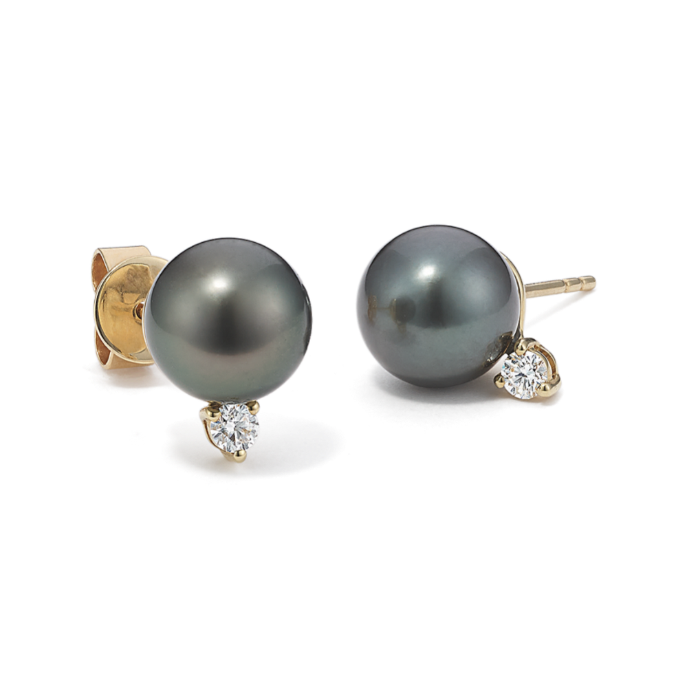 8mm Tahitian Cultured Pearl & Diamond Earrings