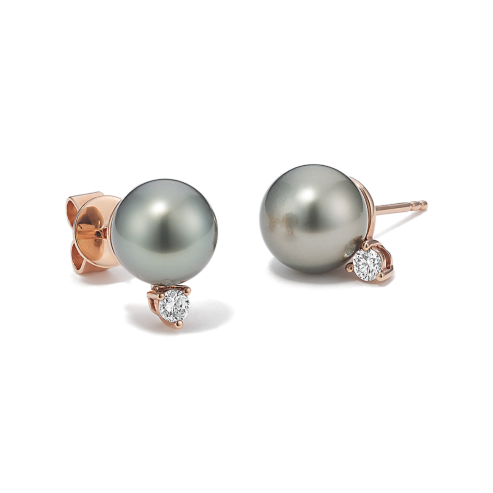 8mm Tahitian Cultured Pearl & Diamond Earrings