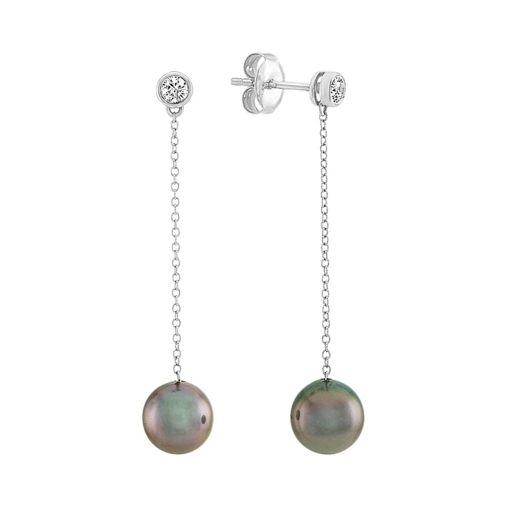 8mm Tahitian Cultured Pearls and Diamond Dangle Earrings