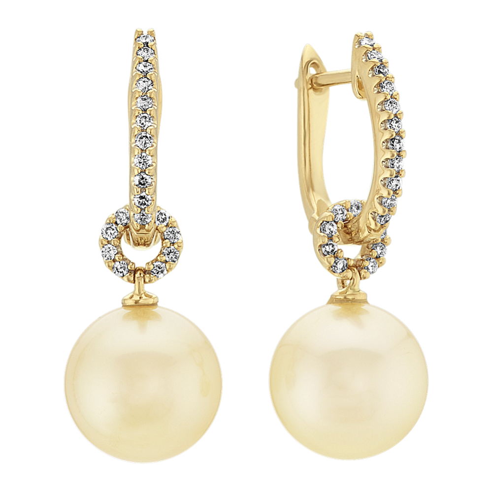 9-10mm Golden South Sea Cultured Pearl and Diamond Earrings