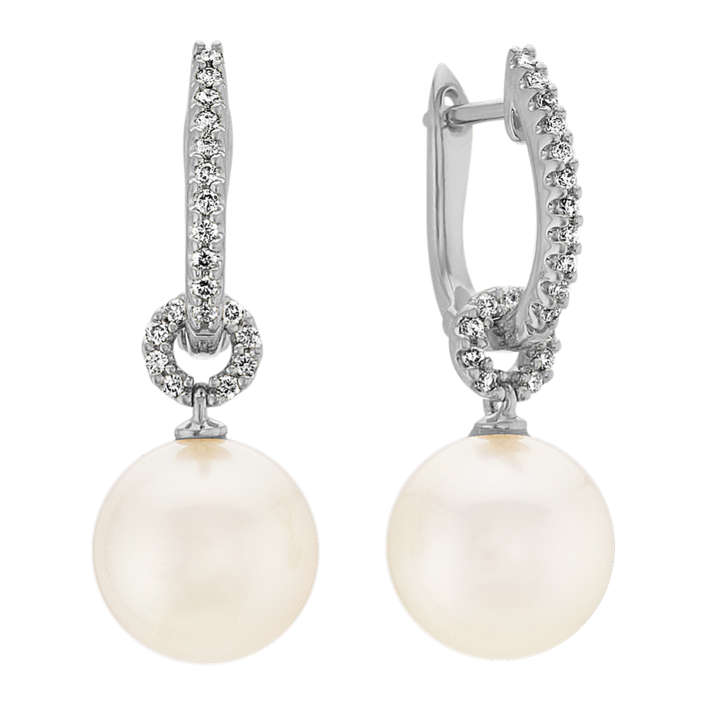 9-10mm South Sea Cultured Pearl and Diamond Earrings
