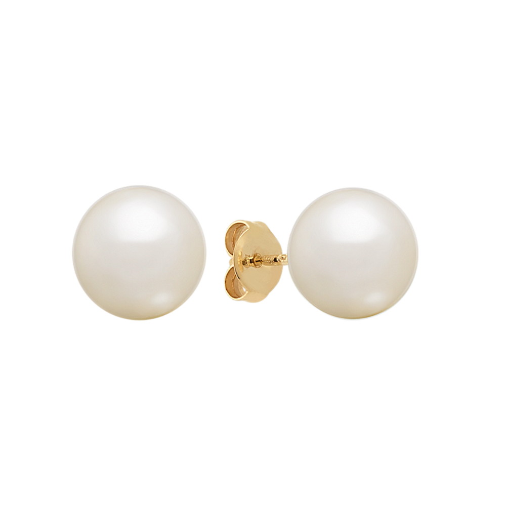 9mm Cultured Freshwater Pearl Solitaire Earrings in 14k Yellow Gold